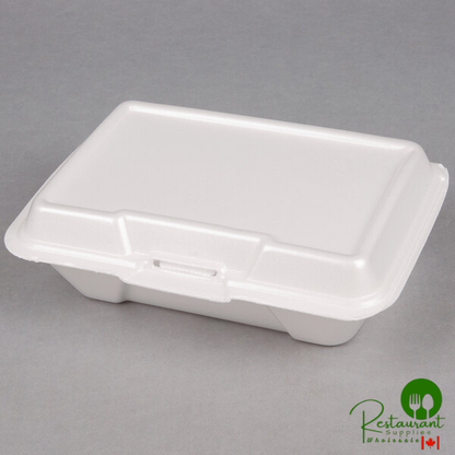 Genpak 20500-WHT 9 3/16" x 6 1/2" x 2 7/8" White Large Deep All Purpose Foam Hinged Lid Container - 200/Case