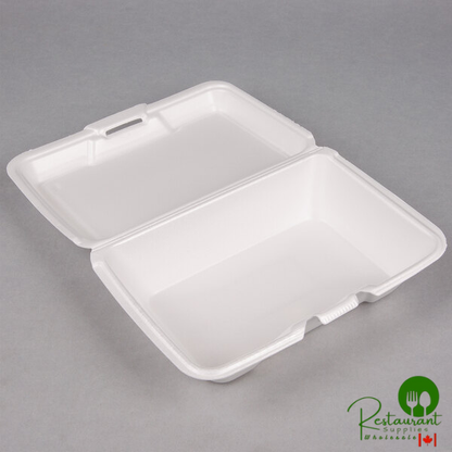 Genpak 20500-WHT 9 3/16" x 6 1/2" x 2 7/8" White Large Deep All Purpose Foam Hinged Lid Container - 200/Case