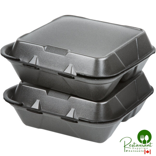 Genpak SN243-BK 8" x 8" x 3" Black 3-Compartment Hinged Lid Foam Container - 200/Case