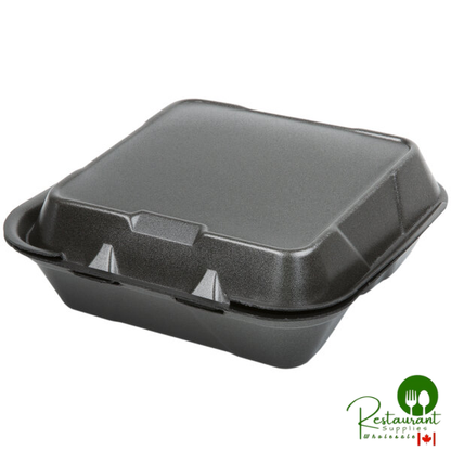 Genpak SN243-BK 8" x 8" x 3" Black 3-Compartment Hinged Lid Foam Container - 200/Case