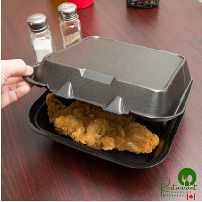 Genpak SN243-BK 8" x 8" x 3" Black 3-Compartment Hinged Lid Foam Container - 200/Case