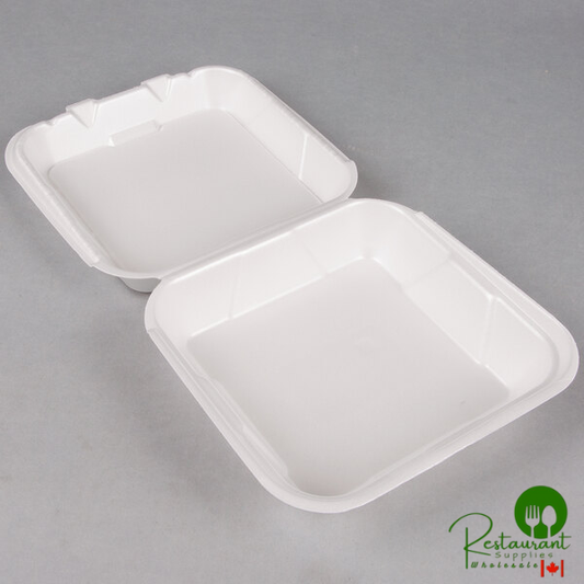 Genpak SN240-WHT 8 1/4" x 8" x 3" White Medium 1-Compartment Foam Snap-It Hinged Lid Container - 200/Case