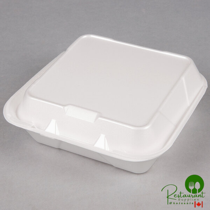 Genpak SN240-WHT 8 1/4" x 8" x 3" White Medium 1-Compartment Foam Snap-It Hinged Lid Container - 200/Case