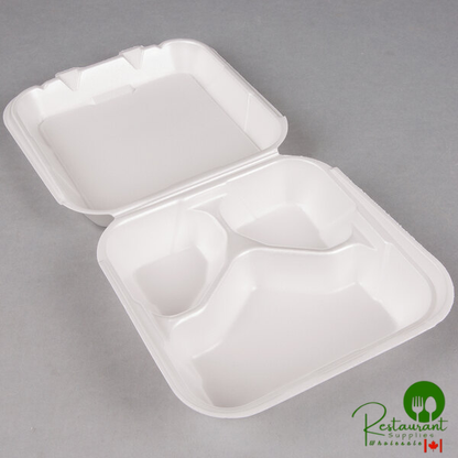 Genpak SN243-WHT 8 1/4" x 8" x 3" White Medium 3-Compartment Foam Snap-It Hinged Lid Container - 200/Case