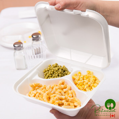 Genpak SN243-WHT 8 1/4" x 8" x 3" White Medium 3-Compartment Foam Snap-It Hinged Lid Container - 200/Case