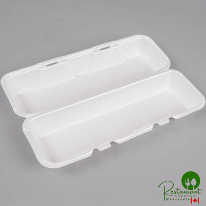 Genpak 26600 13" x 4 1/2" x 3" White Extra Large Hinged Lid Foam Hoagie / Sub Container - 200/Case