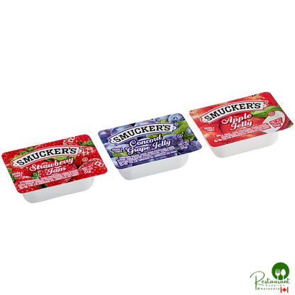 Smucker's Concord Grape Jelly, Apple Jelly, and Strawberry Jam 0.5 oz. Portion Cups - 200/Case