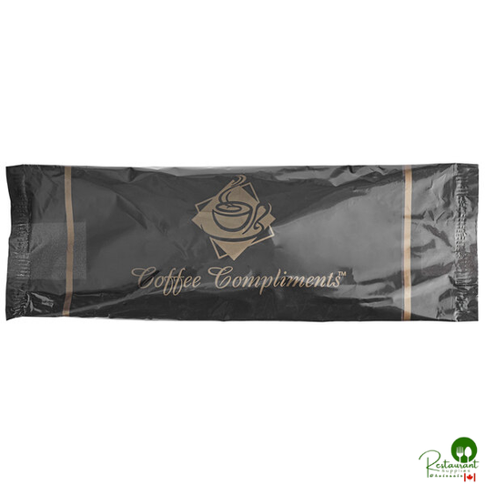 Double Serving Hot Beverage Condiment Kit with Napkin and Black / Gold Packaging - 500/Case