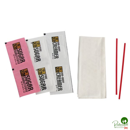 Double Serving Hot Beverage Condiment Kit with Napkin and Clear Packaging - 250/Case