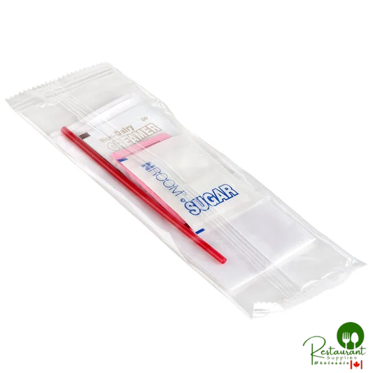 Single Serving Hot Beverage Condiment Kit with Napkin and Clear Packaging - 500/Case