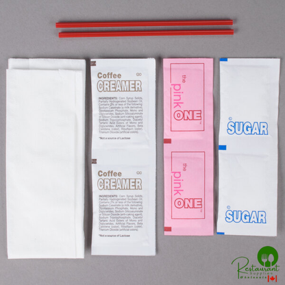 Double Serving Hot Beverage Condiment Kit with Napkin and Clear Packaging - 500/Case