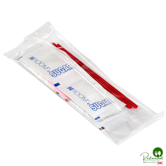 Double Serving Hot Beverage Condiment Kit with One Sugar Substitute and Clear Packaging - 250/Case