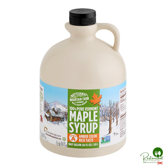 Butternut Mountain Farm Grade A Amber Pure Vermont Maple Syrup 0.5 Gallon - 6/Case