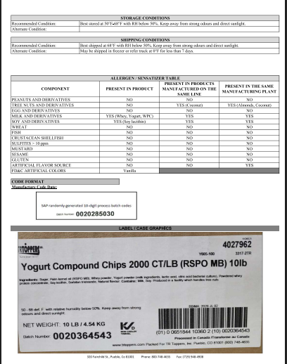 Regular 2M Yogurt Baking Chips – 10 lb Bag