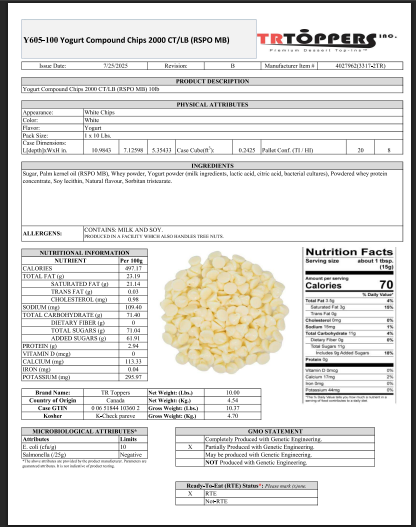 Regular 2M Yogurt Baking Chips – 10 lb Bag