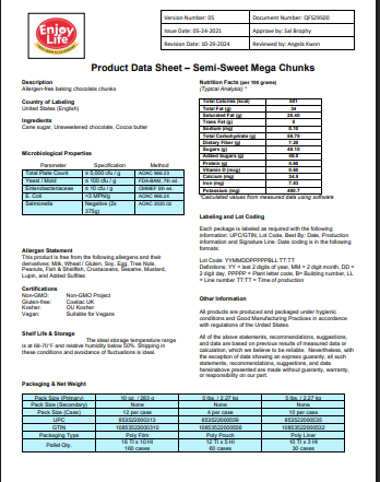 Enjoy Life Vegan Semi-Sweet Mega Chocolate Chunks – 5 lb Bag