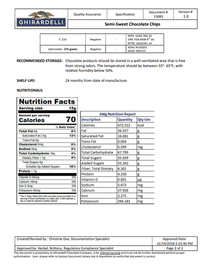 Ghirardelli 1M Semi-Sweet Chocolate Baking Chips 35 lb Bulk