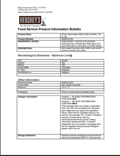 HERSHEY'S Mini Semi-Sweet Chocolate 4M Baking Chips 25 lb