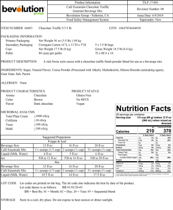 Dr. Smoothie Café Essentials Chocolate Truffle Beverage Mix – 3.5 lb (5/Case)