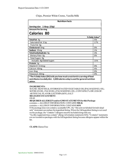 HERSHEY'S 1M Premier White Vanilla Baking Chips 25 lb Bulk