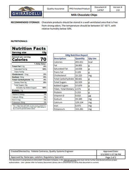 Ghirardelli .8M Milk Chocolate Baking Chips 35 lb Bulk