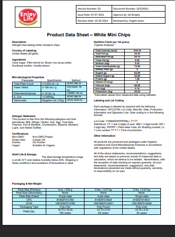 Enjoy Life Vegan White 4M Baking Chocolate Chips – 5 lb