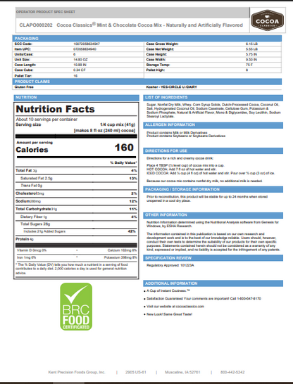 Cocoa Classics Mint and Chocolate Cocoa Mix 14.8 oz. – 6/Case