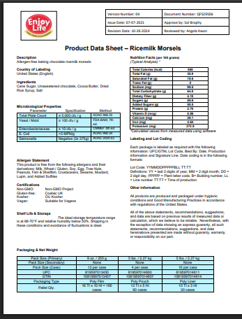 Enjoy Life 1M Rice Milk Vegan Chocolate Chips – 50 lb Bag